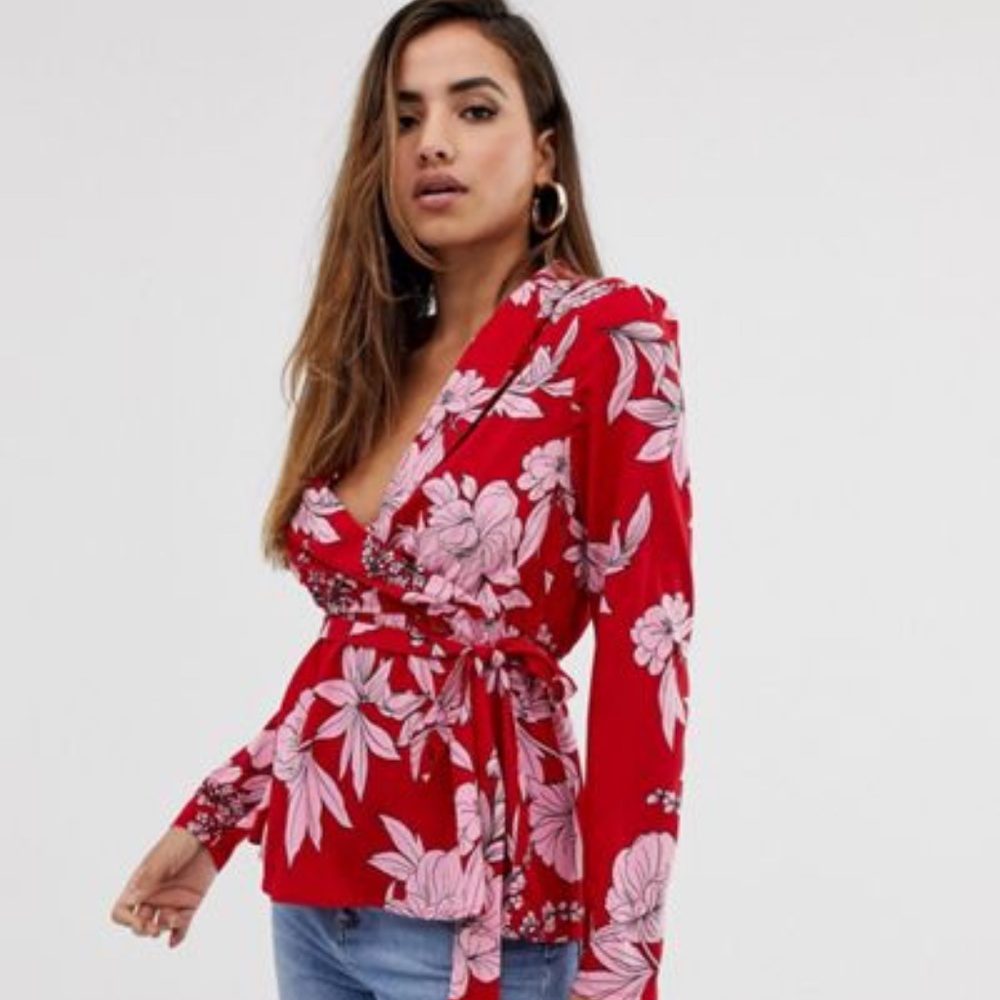 Floral Red and Pink Blouse Top from ASOS